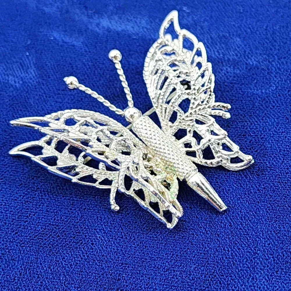 Monet Butterfly Brooch Pin Silver Tone Vintage Jewelry